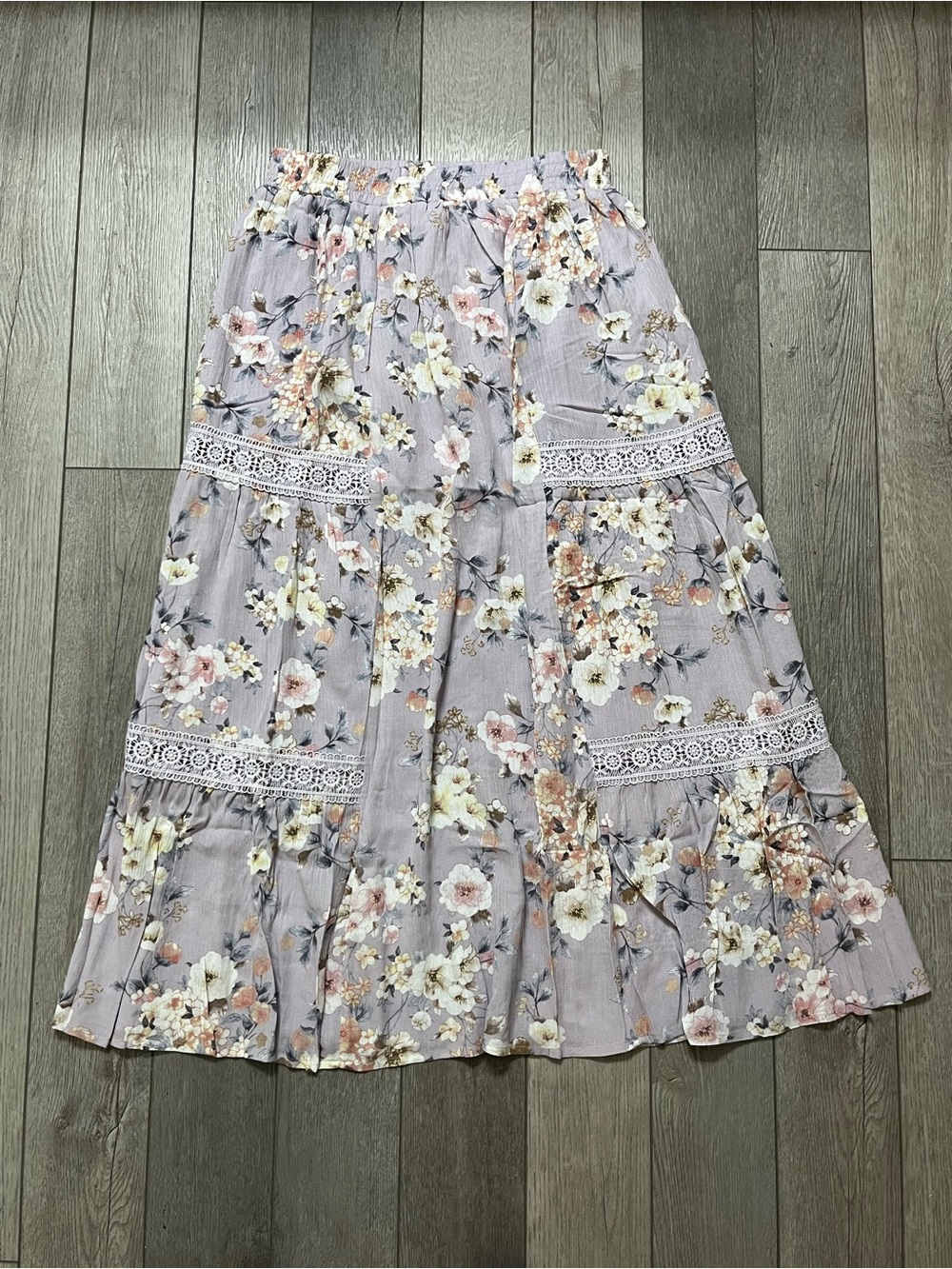 Calista Floral Tiered Maxi Skirt - Lavender Floral Size Small/Medium